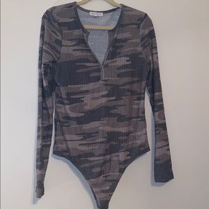 Socialite- gray camo bodysuit. Never worn